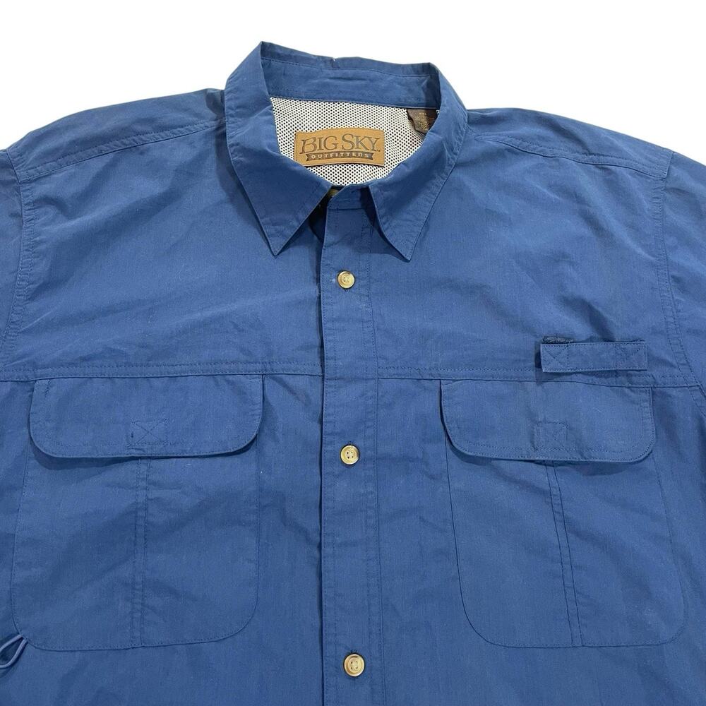 Big Sky Outfitters Fishing Shirt Men's 2XL Blue Short Sleeved Vented Hiking